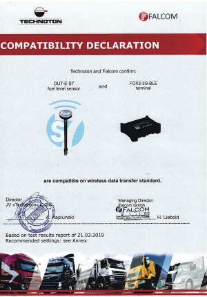 Compatibility Declaration Falcom terminal and DUT-E S7 Technoton