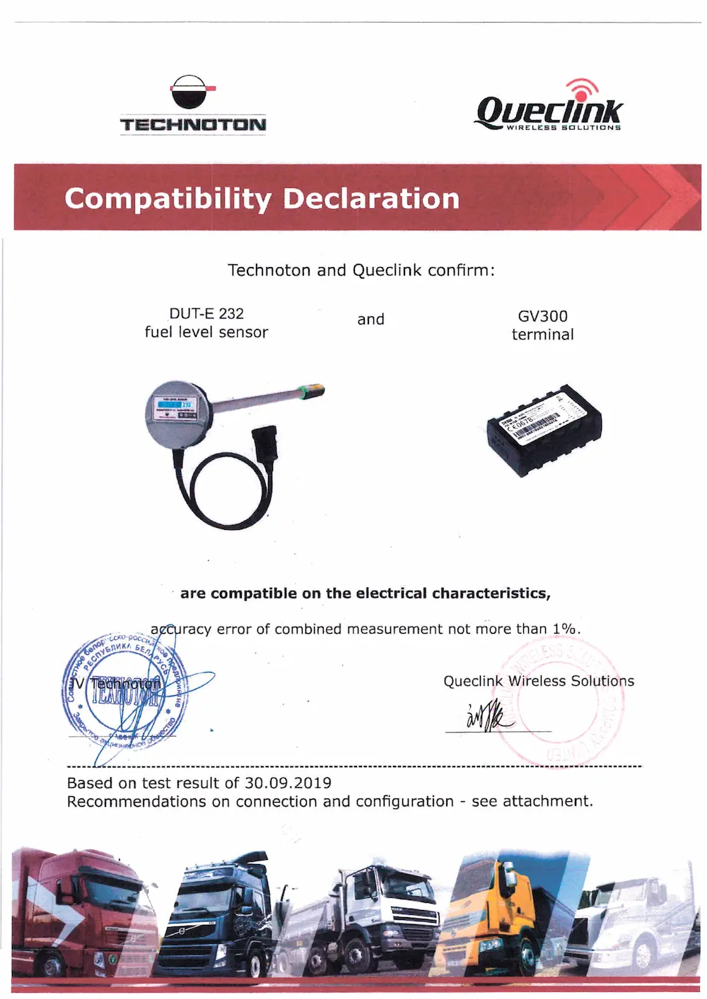 Compatibility of Technoton fuel sensors and meters with Queclink GPS trackers